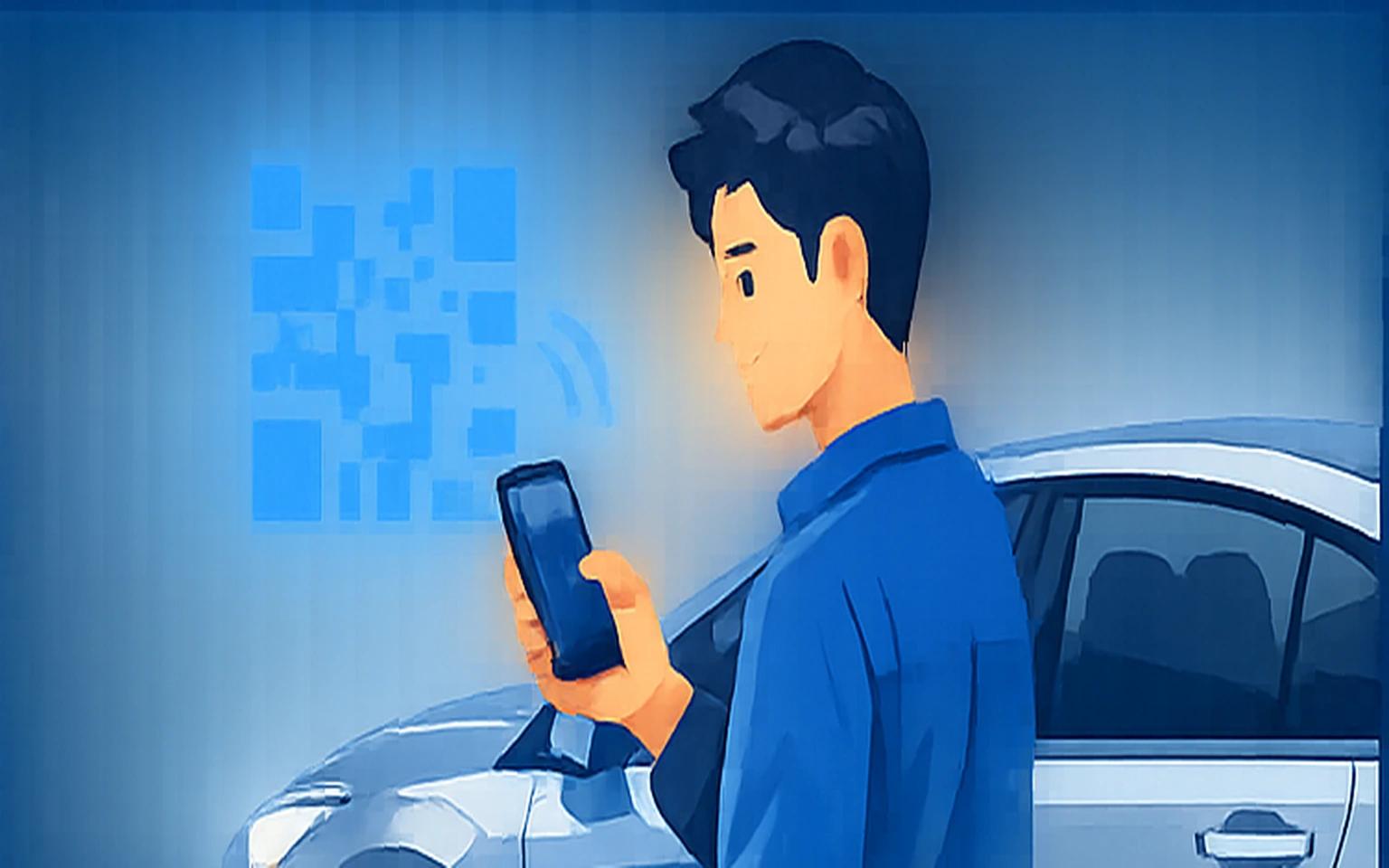 블루스퀘어 QR 주차 결제를 이용하는 일러스트